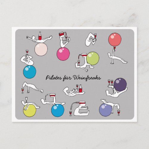 Pilates for wine lovers postcard gray GERMAN Postcard