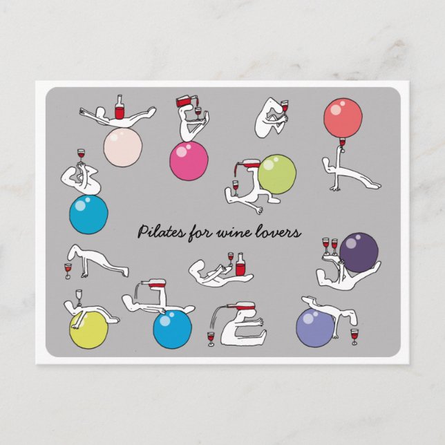 Pilates for wine lovers postcard, grey postcard (Front)