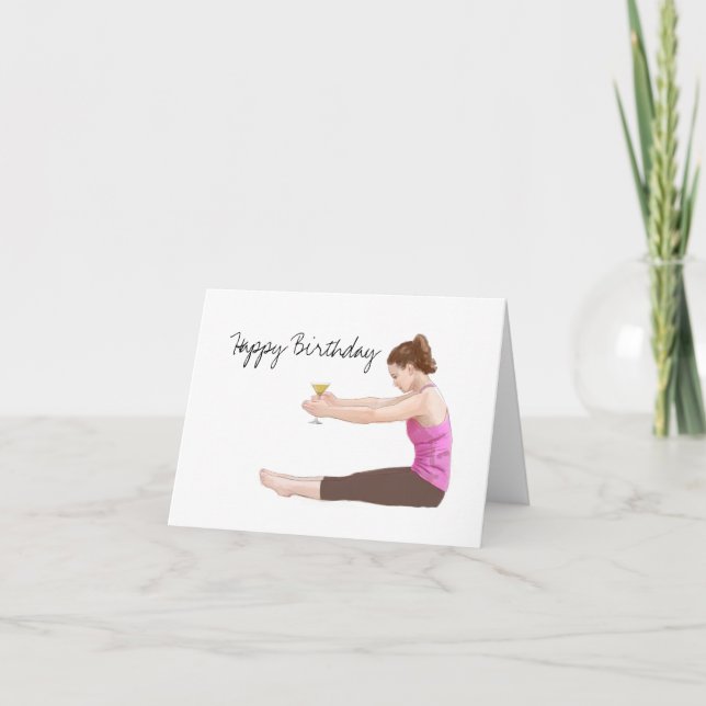 Pilates Happy Birthday Card with cocktail (Front)