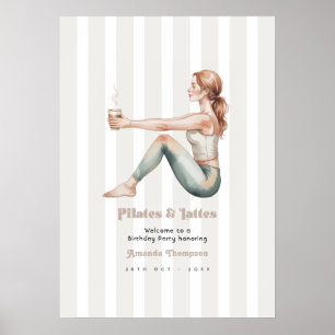 Pilates & Lattes Wellness Birthday Party Welcome Poster