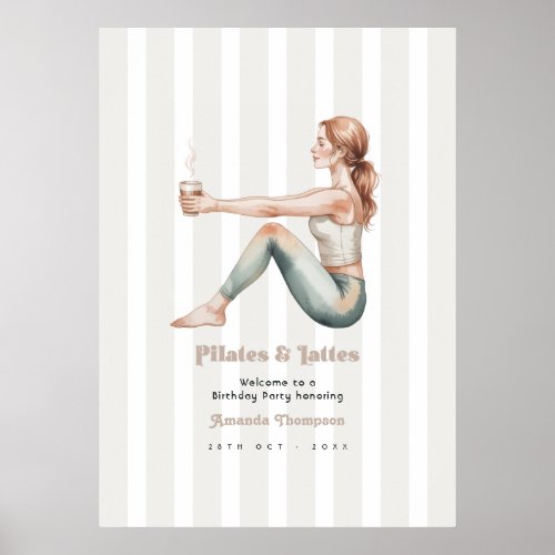 Pilates & Lattes Wellness Birthday Party Welcome Poster