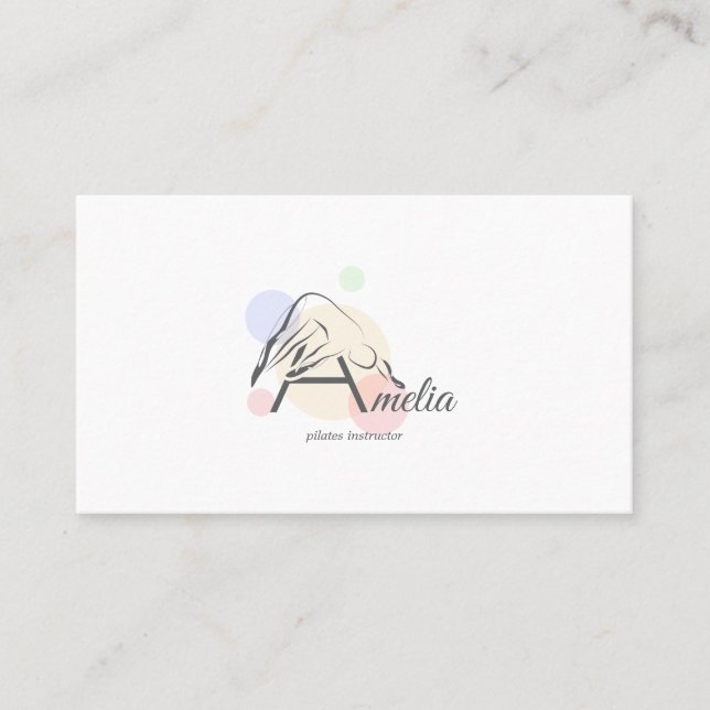 Pilates  Letter A Pose | Monogram Letter A Pilates Business Card (Front)