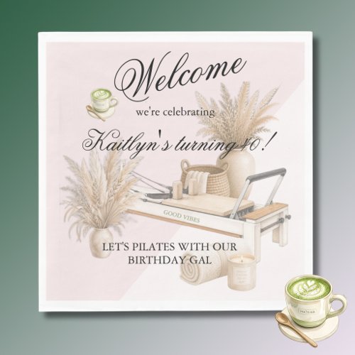 Pilates & Matcha (any age) 40th Birthday Event Napkins