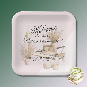 Pilates & Matcha (any age) 40th Birthday Event Paper Plates