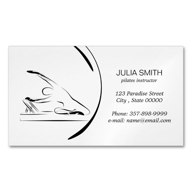 Pilates mermaid pose on the reformer business card magnet (Front)