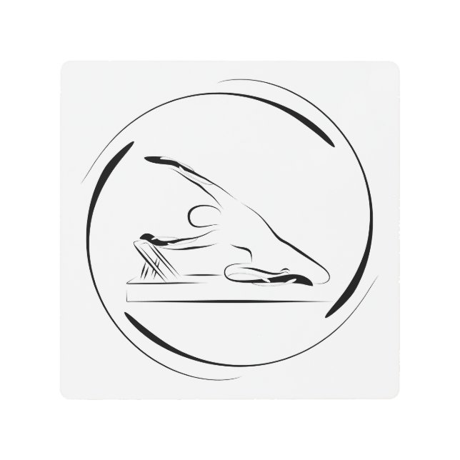 Pilates mermaid pose on the reformer metal print (Front)