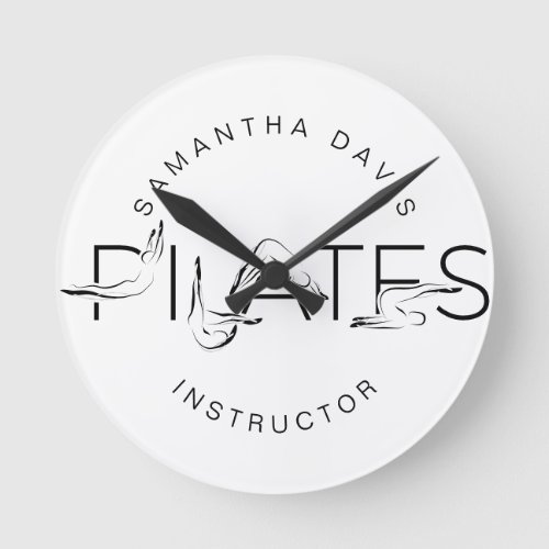 Pilates Poses in Pilates Word Round Clock