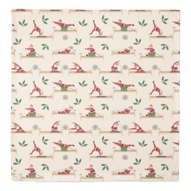 Pilates Reformer Santa Seamless Christmas Patterns Duvet Cover (Front)