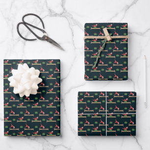 Pilates Reformer Santa Seamless Christmas Patterns Wrapping Paper Sheets