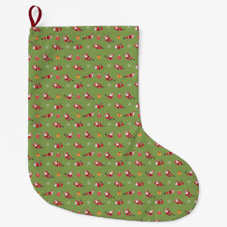 Pilates Santa Seamless Christmas Patterns Large Christmas Stocking