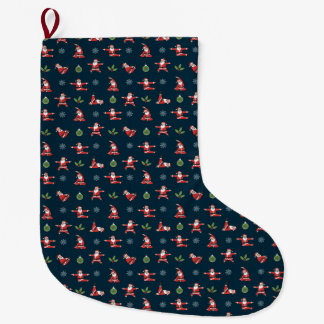 Pilates Santa Seamless Christmas Patterns Large Christmas Stocking