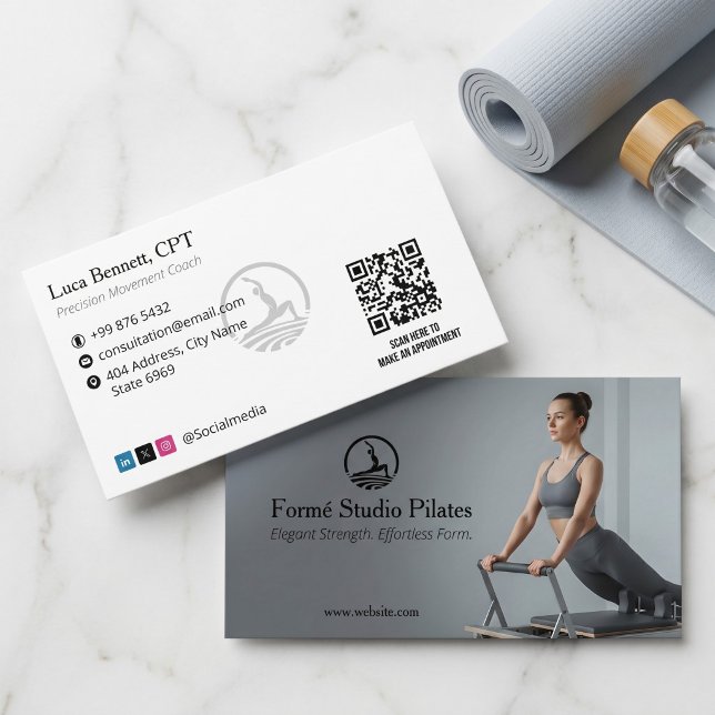 Pilates Studio Business | Modern Gray Barcode Card (Creator Uploaded)