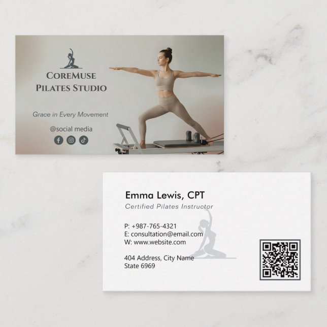 Pilates Studio Business | Natural Gray Card (Front/Back)