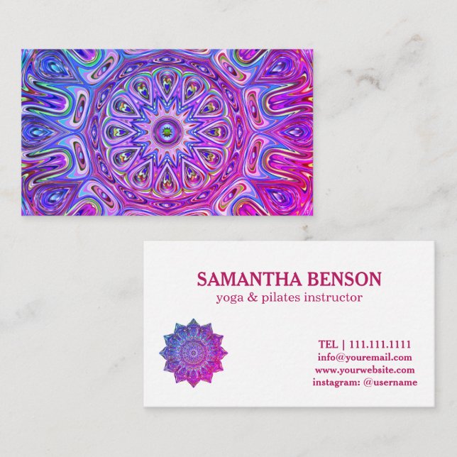 Pilates Yoga Instructor Teacher Mandala Business Card (Front/Back)