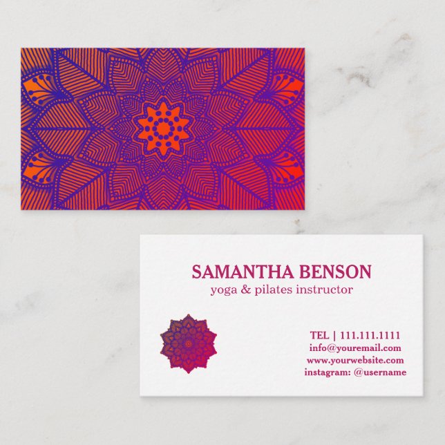 Pilates Yoga Instructor Teacher Mandala Business Card (Front/Back)