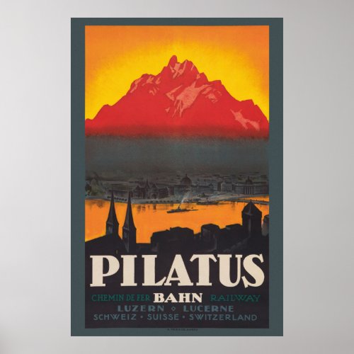 Pilatus Bahn Switzerland Vintage Poster 1910