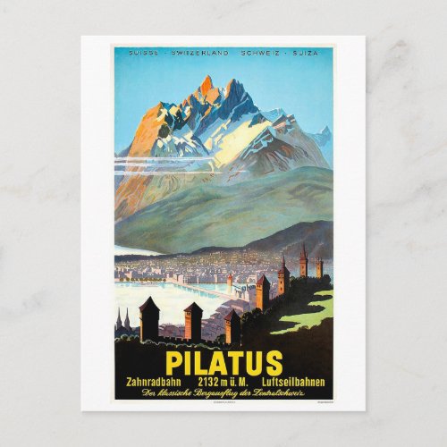 Pilatus mountains Switzerland vintage travel Postcard