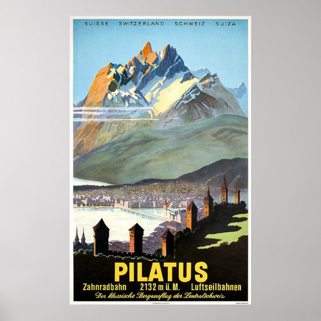 Pilatus, mountains, Switzerland, vintage travel Poster (Front)