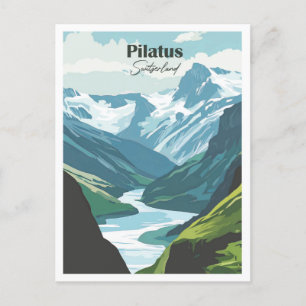 Pilatus Switzerland Artwork Travel illustration Postcard