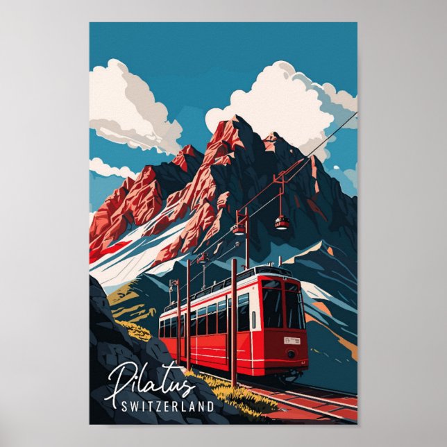 Pilatus Switzerland vintage travel illustration Poster (Front)