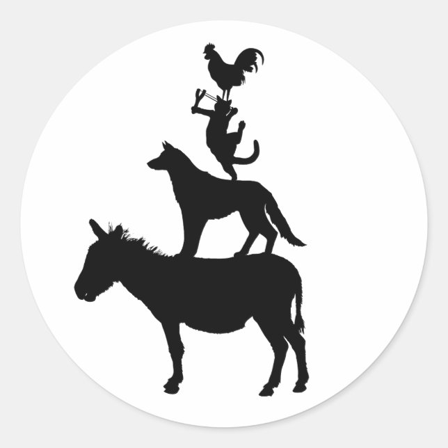 Pile of Animals, Horse, Dog, Cat, Rooster Classic Round Sticker (Front)