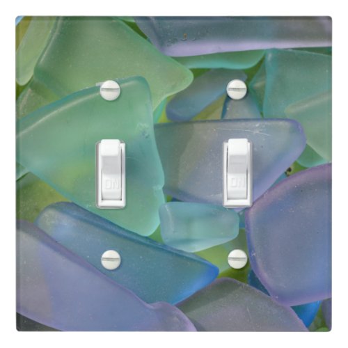 Pile of blue beach glass Alaska Light Switch Cover