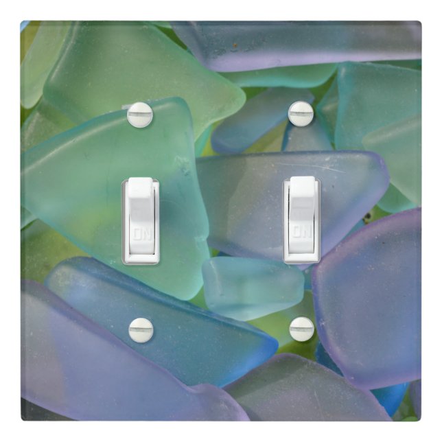 Pile of blue beach glass, Alaska Light Switch Cover (In Situ)