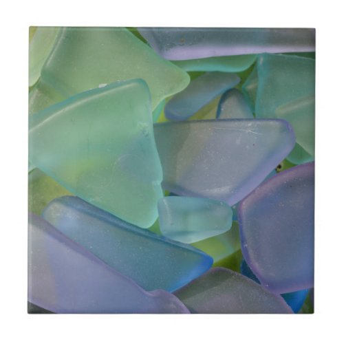 Pile of blue beach glass Alaska Tile
