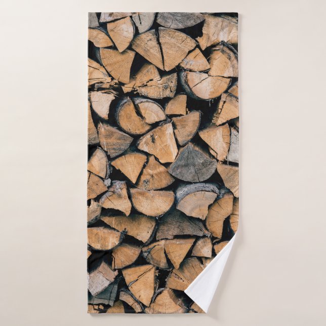 Pile of brown firewood bath towel (Bath Towel)