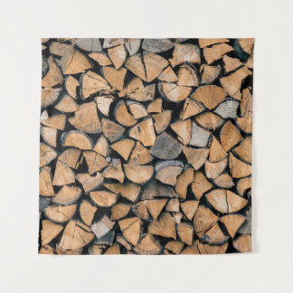 Pile of brown firewood tapestry