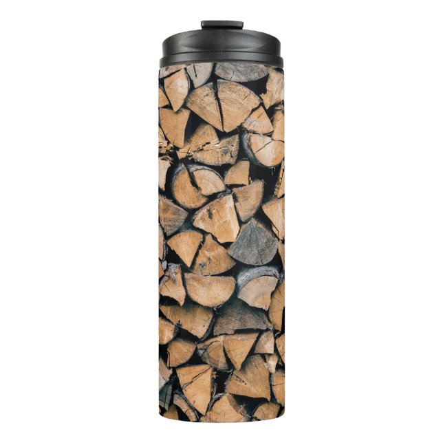Pile of brown firewood thermal tumbler (Front)