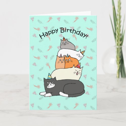 Pile of Cats cute and Funny CATS Happy Birthday Card