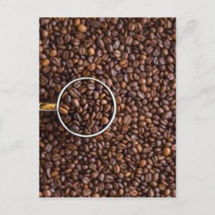 Pile of Coffee Beans with Coffee Cup Full of Beans Postcard