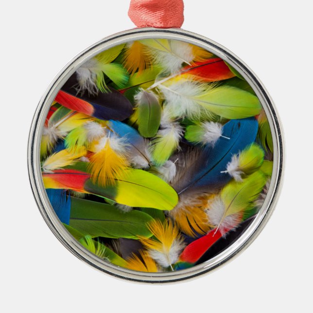 Pile of colorful feathers metal ornament (Front)