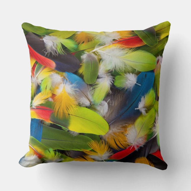 Pile of colorful feathers throw pillow (Front)