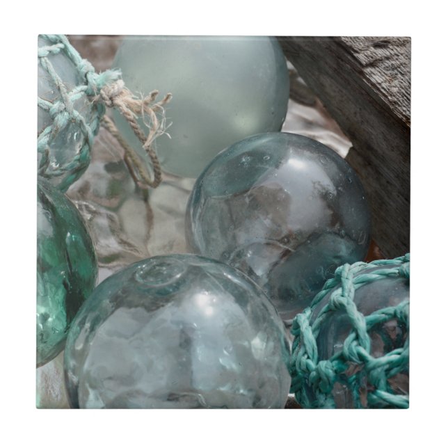 Pile Of Glass Fishing Floats Ceramic Tile (Front)