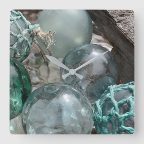 Pile Of Glass Fishing Floats Square Wall Clock