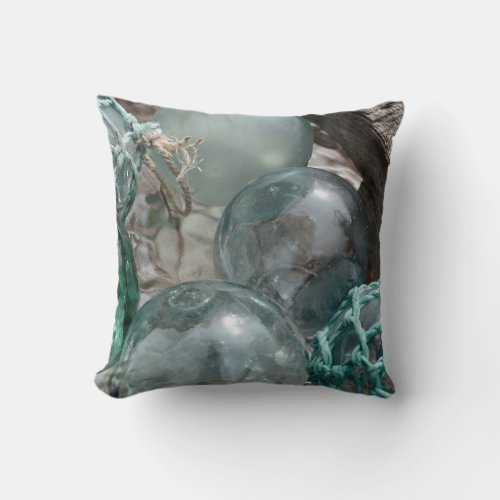Pile Of Glass Fishing Floats Throw Pillow