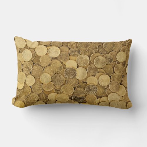 Pile Of Gold Round Coins Lumbar Pillow