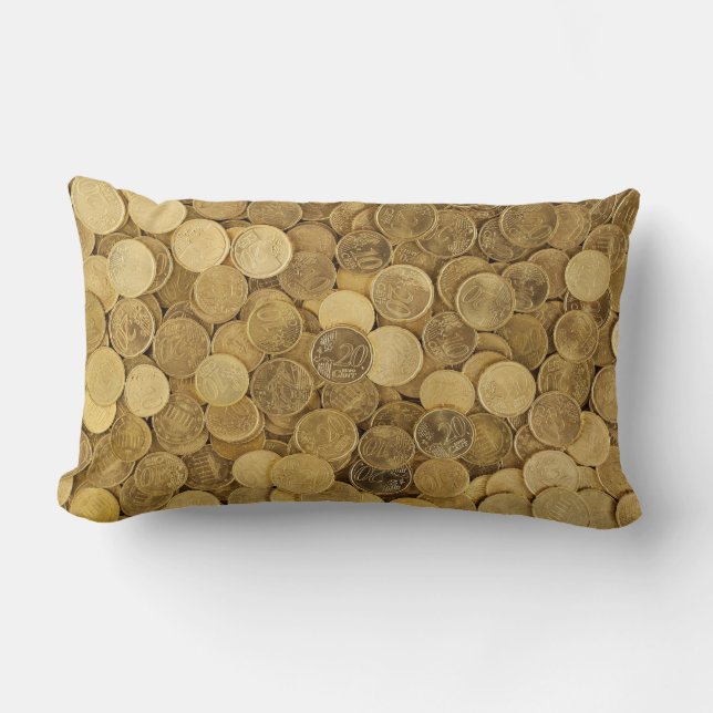 Pile Of Gold Round Coins Lumbar Pillow (Front)