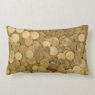 Pile Of Gold Round Coins Lumbar Pillow