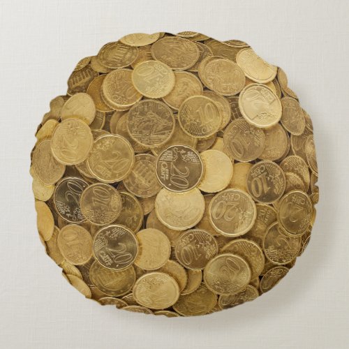 Pile Of Gold Round Coins Round Pillow