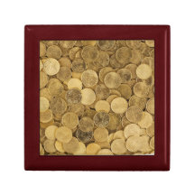 Pile Of Gold Round Coins Wooden Jewelry Box