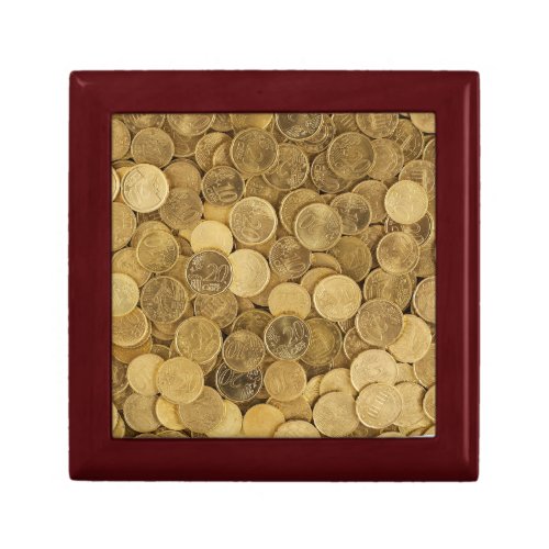 Pile Of Gold Round Coins Wooden Jewelry Box