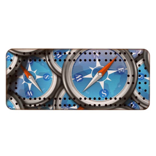 Pile of Nautical Compasses Wood Cribbage Board (Front (Horizontal))