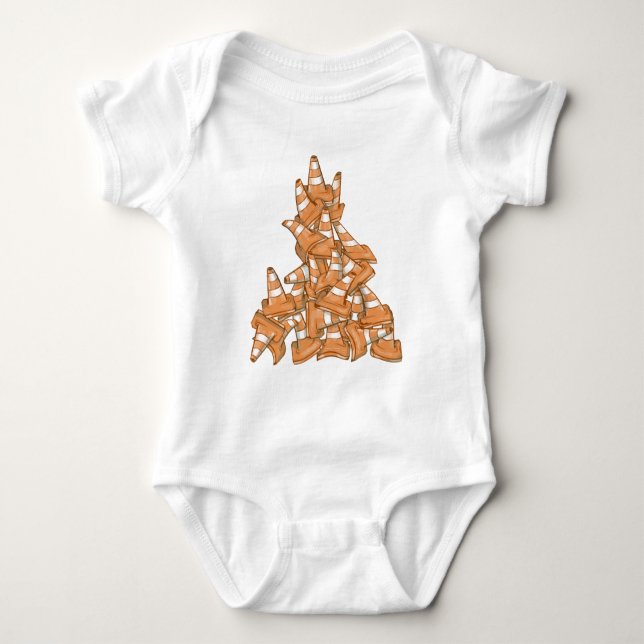 Pile of orange road cones baby bodysuit (Front)