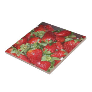 Pile of Red Juicy Strawberries Ceramic Tile