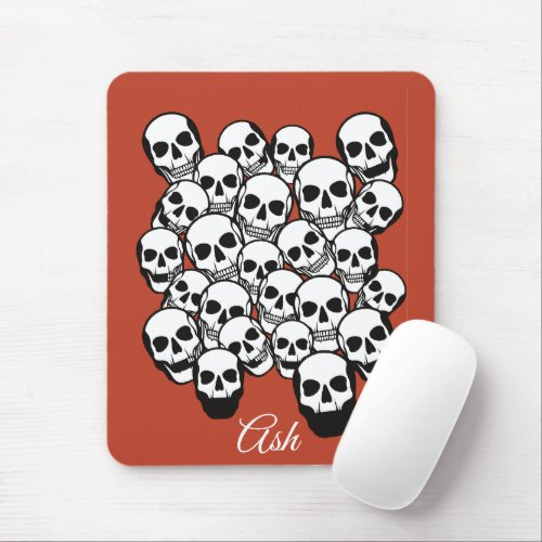 Pile of Skulls Burnt Amber Red Background Mouse Pad