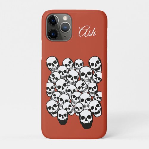Pile of Skulls Burnt Amber Red Background Name iPhone 11 Pro Case