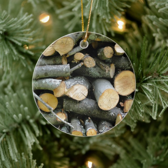 Pile of Stacked Cut Firewood Ceramic Ornament (Tree)